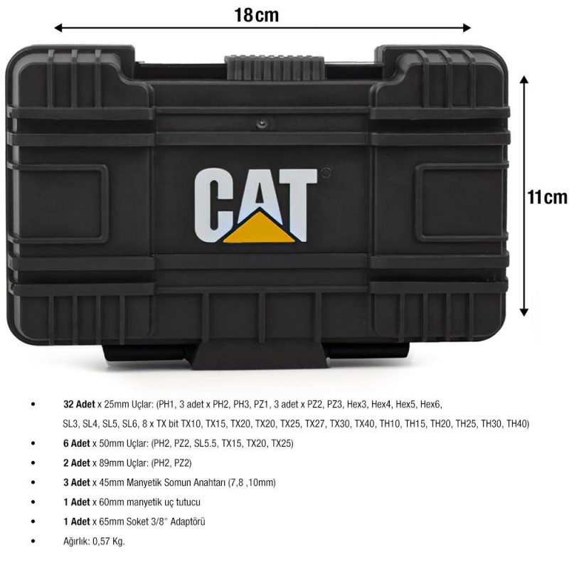CAT DA01902 45 Parça Manganez Fosfat Alaşımlı Vidalama Uç Seti CAT DA01902 45 Parça Manganez Fosfat Alaşımlı Vidalama Uç Seti