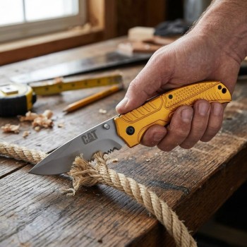 CAT DA980006 Kemer Askı Kancalı Katlanabilir 20CM Paslanmaz Çelik Sarı Kamp Çakısı CAT DA980006 Kemer Askı Kancalı Katlanabilir 20CM Paslanmaz Çelik Sarı Kamp Çakısı