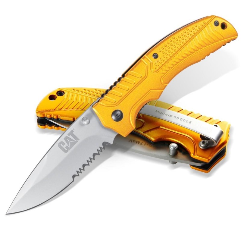 CAT DA980006 Kemer Askı Kancalı Katlanabilir 20CM Paslanmaz Çelik Sarı Kamp Çakısı CAT DA980006 Kemer Askı Kancalı Katlanabilir 20CM Paslanmaz Çelik Sarı Kamp Çakısı