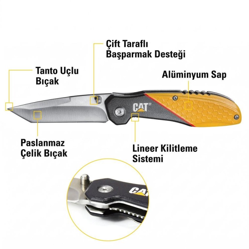 CAT DA980047 Kemer Askı Kancalı Katlanabilir 18CM Paslanmaz Çelik Kamp Çakısı CAT DA980047 Kemer Askı Kancalı Katlanabilir 18CM Paslanmaz Çelik Kamp Çakısı