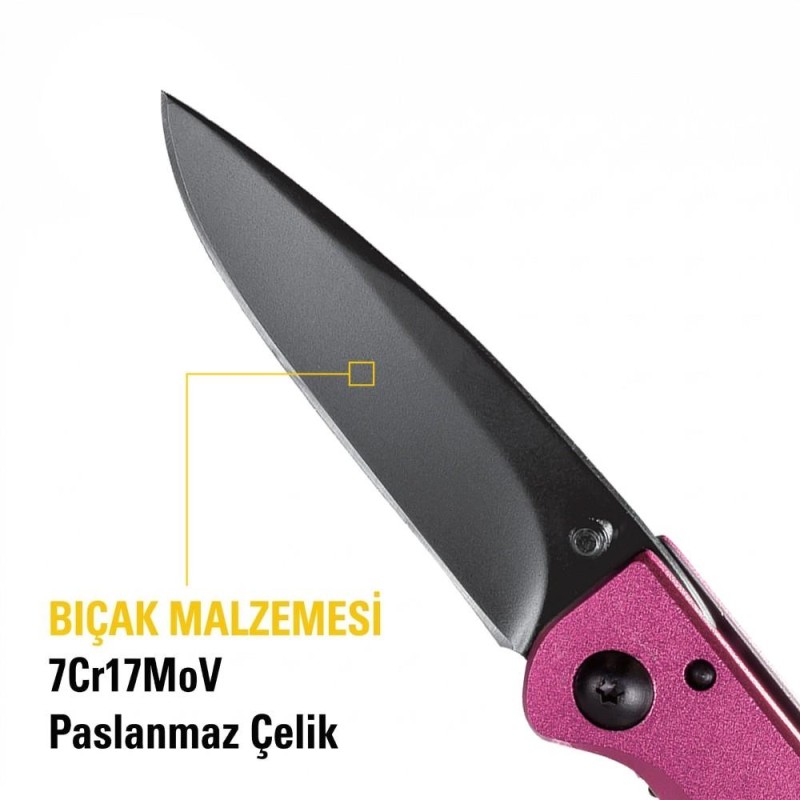 CAT DA980060 Kemer Askı Kancalı Katlanabilir 15CM Paslanmaz Çelik Pembe Kamp Çakısı CAT DA980060 Kemer Askı Kancalı Katlanabilir 15CM Paslanmaz Çelik Pembe Kamp Çakısı