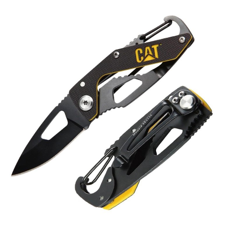 CAT DA980266 Kemer Askı Kancalı Karabinalı Katlanabilir 13CM Paslanmaz Çelik Siyah Kamp Çakısı CAT DA980266 Kemer Askı Kancalı Karabinalı Katlanabilir 13CM Paslanmaz Çelik Siyah Kamp Çakısı