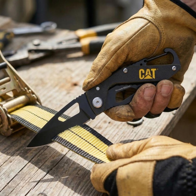 CAT DA980266 Kemer Askı Kancalı Karabinalı Katlanabilir 13CM Paslanmaz Çelik Siyah Kamp Çakısı CAT DA980266 Kemer Askı Kancalı Karabinalı Katlanabilir 13CM Paslanmaz Çelik Siyah Kamp Çakısı