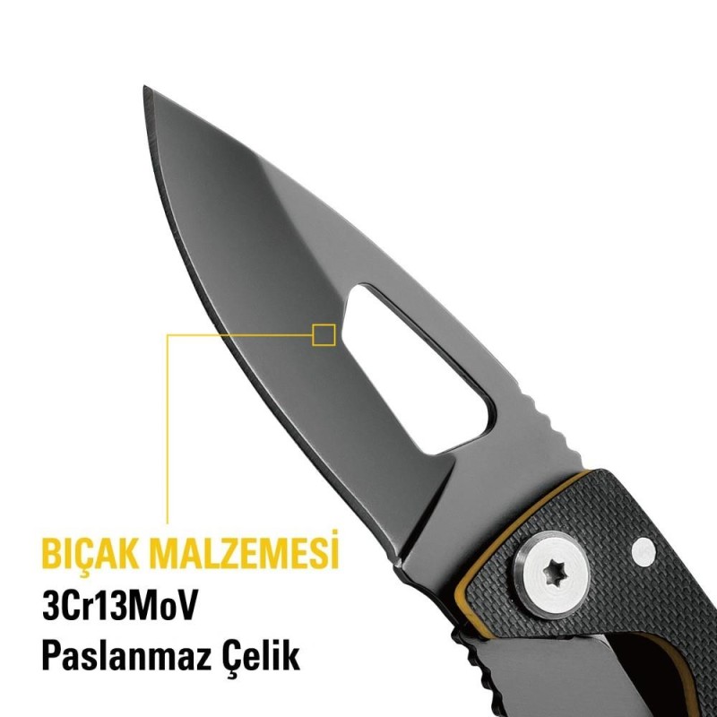 CAT DA980266 Kemer Askı Kancalı Karabinalı Katlanabilir 13CM Paslanmaz Çelik Siyah Kamp Çakısı CAT DA980266 Kemer Askı Kancalı Karabinalı Katlanabilir 13CM Paslanmaz Çelik Siyah Kamp Çakısı