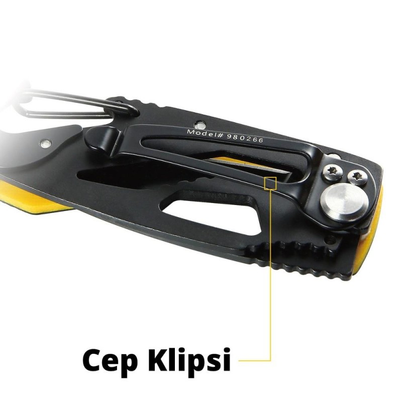 CAT DA980266 Kemer Askı Kancalı Karabinalı Katlanabilir 13CM Paslanmaz Çelik Siyah Kamp Çakısı CAT DA980266 Kemer Askı Kancalı Karabinalı Katlanabilir 13CM Paslanmaz Çelik Siyah Kamp Çakısı