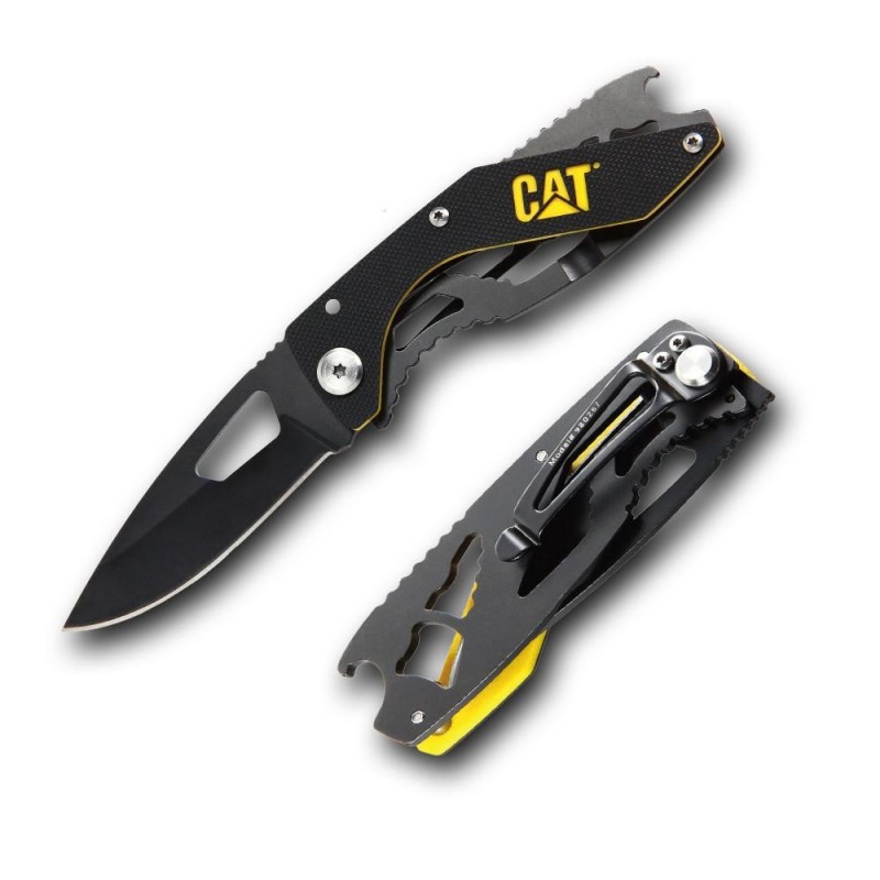 CAT DA980267 Kemer Askı Kancalı Şişe Açacaklı Katlanabilir 16CM Paslanmaz Çelik Siyah Kamp Çakısı CAT DA980267 Kemer Askı Kancalı Şişe Açacaklı Katlanabilir 16CM Paslanmaz Çelik Siyah Kamp Çakısı