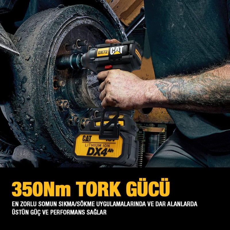 CAT DX72 18Volt/4.0Ah Li-ion Çift Akülü Şarjlı 350Nm Kömürsüz Profesyonel Somun Sıkma CAT DX72 18Volt/4.0Ah Li-ion Çift Akülü Şarjlı 350Nm Kömürsüz Profesyonel Somun Sıkma