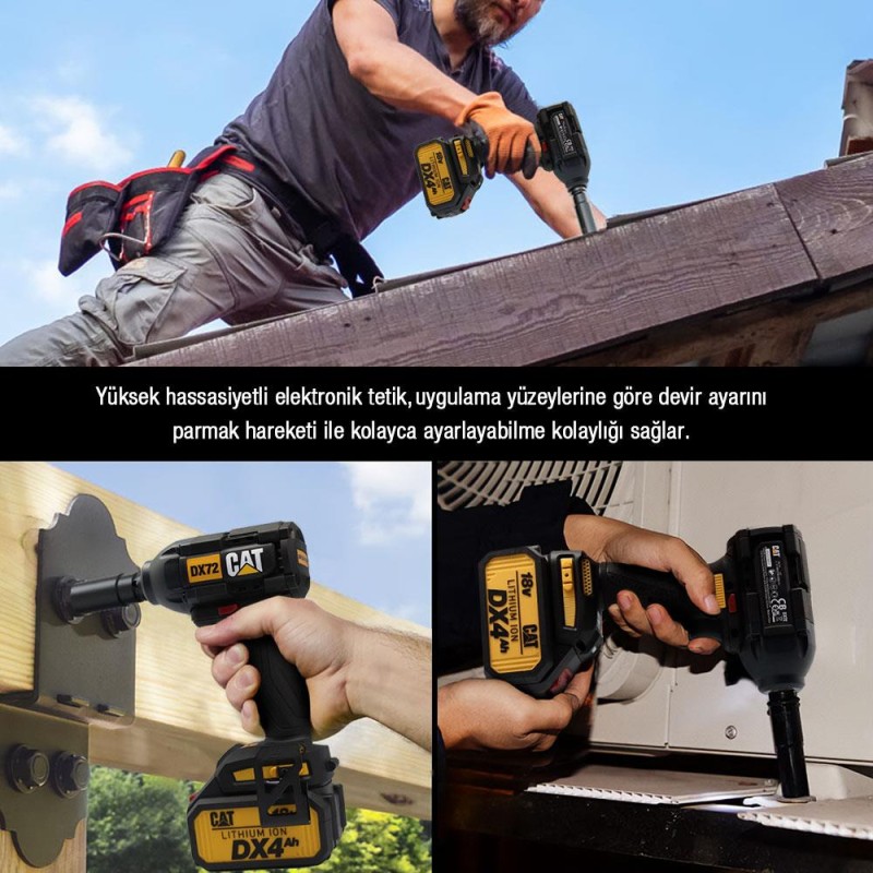 CAT DX72 18Volt/4.0Ah Li-ion Çift Akülü Şarjlı 350Nm Kömürsüz Profesyonel Somun Sıkma CAT DX72 18Volt/4.0Ah Li-ion Çift Akülü Şarjlı 350Nm Kömürsüz Profesyonel Somun Sıkma
