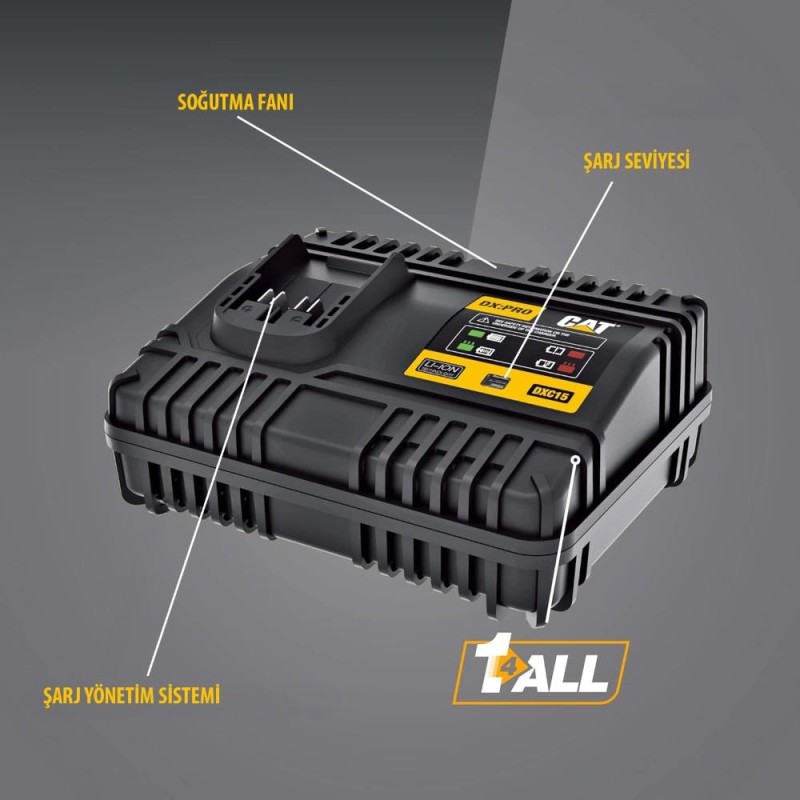 CAT DXC15 18Volt Li-ion ONE FOR ALL Profesyonel Hızlı Akü Şarj Cihazı CAT DXC15 18Volt Li-ion ONE FOR ALL Profesyonel Hızlı Akü Şarj Cihazı