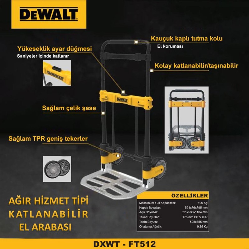 DEWALT DWT512 190Kg Profesyonel Katlanır El Arabası DEWALT DWT512 190Kg Profesyonel Katlanır El Arabası