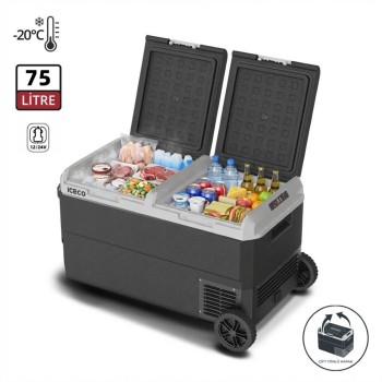 ICECO MCD75D 12/24V 75 Litre Kompresörlü Çift Bölmeli Tekerlekli Outdoor Oto Buzdolabı/Dondurucu