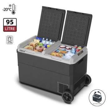 ICECO MCD95D 12/24V 95 Litre Kompresörlü Çift Bölmeli Tekerlekli Outdoor Oto Buzdolabı/Dondurucu