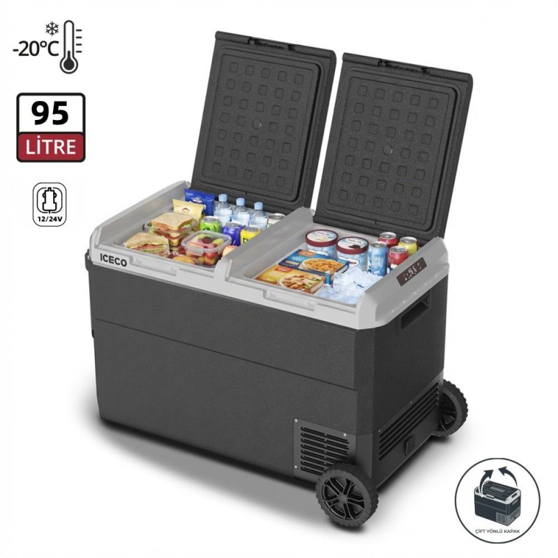 ICECO MCD95D 12/24V 95 Litre Kompresörlü Çift Bölmeli Tekerlekli Outdoor Oto Buzdolabı/Dondurucu ICECO MCD95D 12/24V 95 Litre Kompresörlü Çift Bölmeli Tekerlekli Outdoor Oto Buzdolabı/Dondurucu