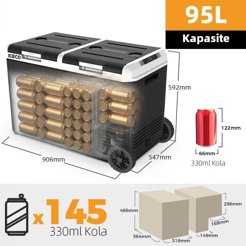 ICECO MCD95D 12/24V 95 Litre Kompresörlü Çift Bölmeli Tekerlekli Outdoor Oto Buzdolabı/Dondurucu ICECO MCD95D 12/24V 95 Litre Kompresörlü Çift Bölmeli Tekerlekli Outdoor Oto Buzdolabı/Dondurucu
