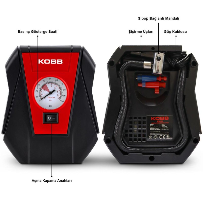 KOBB KB100 12Volt 100 PSI Analog Göstergeli Hava Lastik Şişirme Pompası KOBB KB100 12Volt 100 PSI Analog Göstergeli Hava Lastik Şişirme Pompası