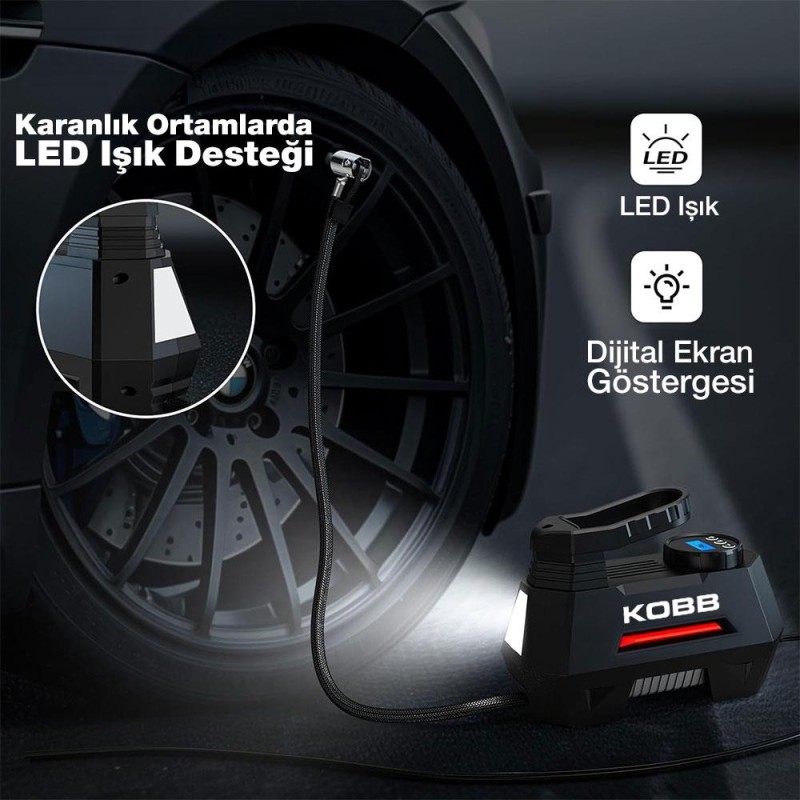KOBB KB180 12Volt 150 PSI Ayarlanabilir Dijital Basınç Göstergeli Lastik Şişirme Pompası KOBB KB180 12Volt 150 PSI Ayarlanabilir Dijital Basınç Göstergeli Lastik Şişirme Pompası