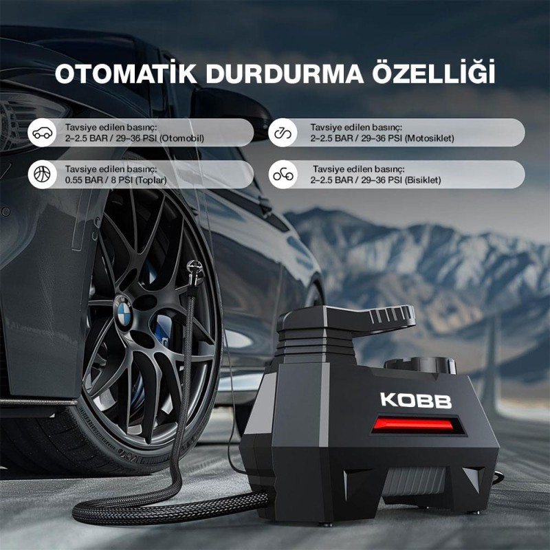 KOBB KB180 12Volt 150 PSI Ayarlanabilir Dijital Basınç Göstergeli Lastik Şişirme Pompası KOBB KB180 12Volt 150 PSI Ayarlanabilir Dijital Basınç Göstergeli Lastik Şişirme Pompası