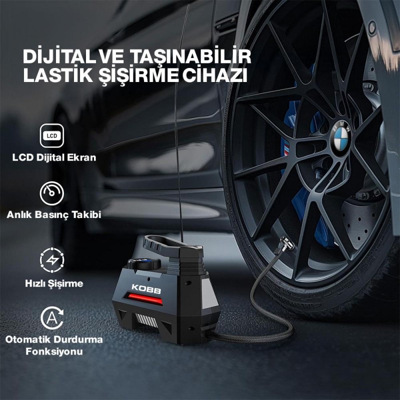 KOBB KB180 12Volt 150 PSI Ayarlanabilir Dijital Basınç Göstergeli Lastik Şişirme Pompası KOBB KB180 12Volt 150 PSI Ayarlanabilir Dijital Basınç Göstergeli Lastik Şişirme Pompası
