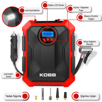 KOBB KB200 12Volt 150 PSI Ayarlanabilir Dijital Basınç Göstergeli Hava Lastik Şişirme Pompası KOBB KB200 12Volt 150 PSI Ayarlanabilir Dijital Basınç Göstergeli Hava Lastik Şişirme Pompası