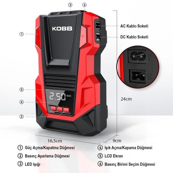 KOBB KB220 12Volt/220Volt 150 PSI Dijital Basınç Göstergeli Lastik Şişirme Pompası KOBB KB220 12Volt/220Volt 150 PSI Dijital Basınç Göstergeli Lastik Şişirme Pompası