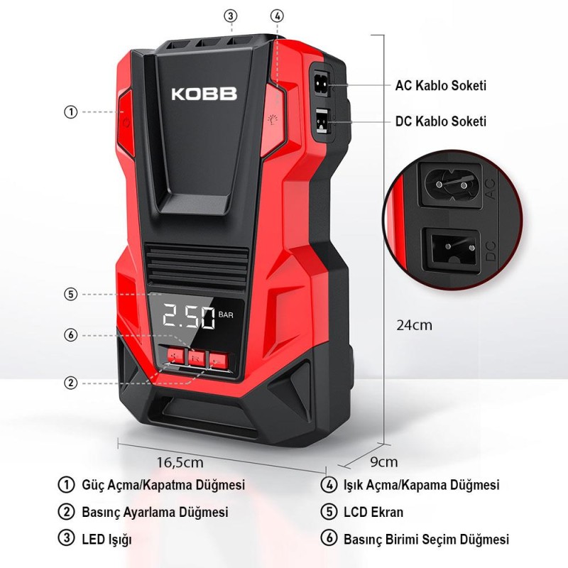 KOBB KB220 12Volt/220Volt 150 PSI Dijital Basınç Göstergeli Lastik Şişirme Pompası KOBB KB220 12Volt/220Volt 150 PSI Dijital Basınç Göstergeli Lastik Şişirme Pompası