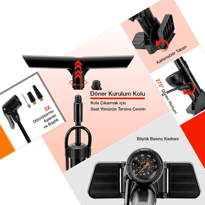 KOBB KB3848 87 PSI Analog Basınç Göstergeli Taşınabilir El Pompası KOBB KB3848 87 PSI Analog Basınç Göstergeli Taşınabilir El Pompası