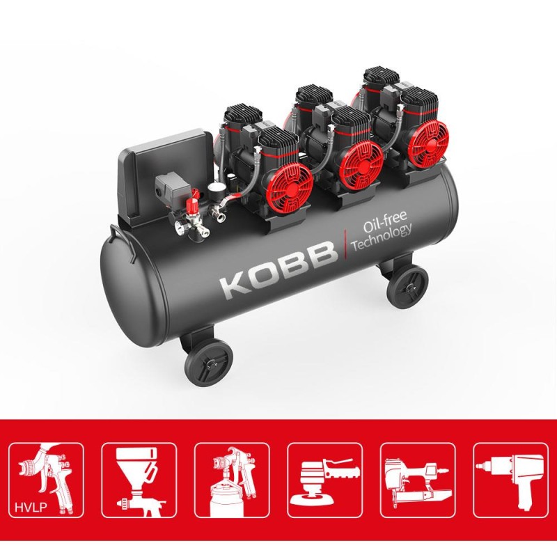 KOBB KBK100S 6.0HP 100Lt 8Bar Üç Motorlu Yağsız Sessiz Taşınabilir Hava Kompresörü KOBB KBK100S 6.0HP 100Lt 8Bar Üç Motorlu Yağsız Sessiz Taşınabilir Hava Kompresörü