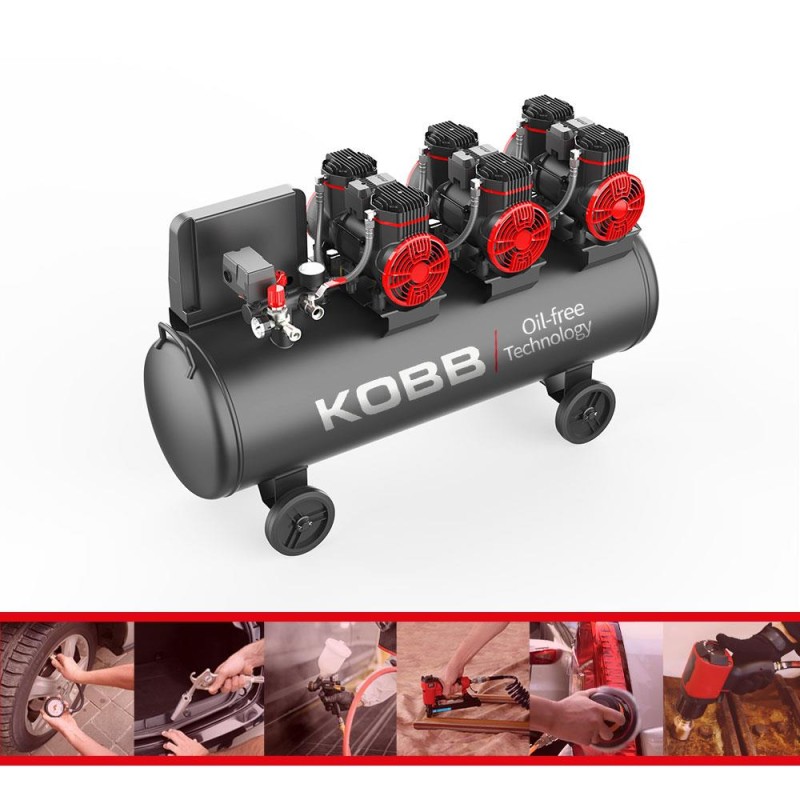 KOBB KBK100S 6.0HP 100Lt 8Bar Üç Motorlu Yağsız Sessiz Taşınabilir Hava Kompresörü KOBB KBK100S 6.0HP 100Lt 8Bar Üç Motorlu Yağsız Sessiz Taşınabilir Hava Kompresörü