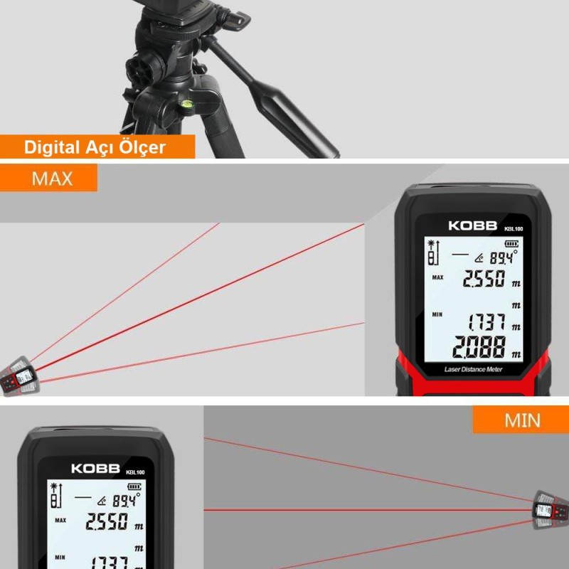 KOBB KBL100 100m Profesyonel Li-ion Şarjlı Lazer Metre KOBB KBL100 100m Profesyonel Li-ion Şarjlı Lazer Metre