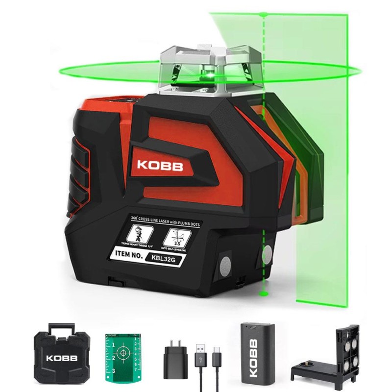 KOBB KBL32G Profesyonel Li-ion Yatay 360° ve Dikey Otomatik Hizalamalı Yeşil Nokta Şakül ve Yeşil Çapraz Çizgi Lazer KOBB KBL32G Profesyonel Li-ion Yatay 360° ve Dikey Otomatik Hizalamalı Yeşil Nokta Şakül ve Yeşil Çapraz Çizgi Lazer
