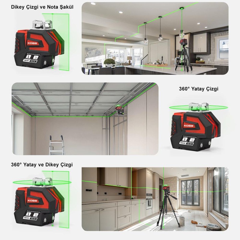 KOBB KBL32G Profesyonel Li-ion Yatay 360° ve Dikey Otomatik Hizalamalı Yeşil Nokta Şakül ve Yeşil Çapraz Çizgi Lazer KOBB KBL32G Profesyonel Li-ion Yatay 360° ve Dikey Otomatik Hizalamalı Yeşil Nokta Şakül ve Yeşil Çapraz Çizgi Lazer