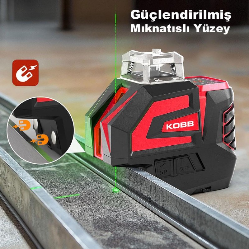 KOBB KBL32G Profesyonel Li-ion Yatay 360° ve Dikey Otomatik Hizalamalı Yeşil Nokta Şakül ve Yeşil Çapraz Çizgi Lazer KOBB KBL32G Profesyonel Li-ion Yatay 360° ve Dikey Otomatik Hizalamalı Yeşil Nokta Şakül ve Yeşil Çapraz Çizgi Lazer