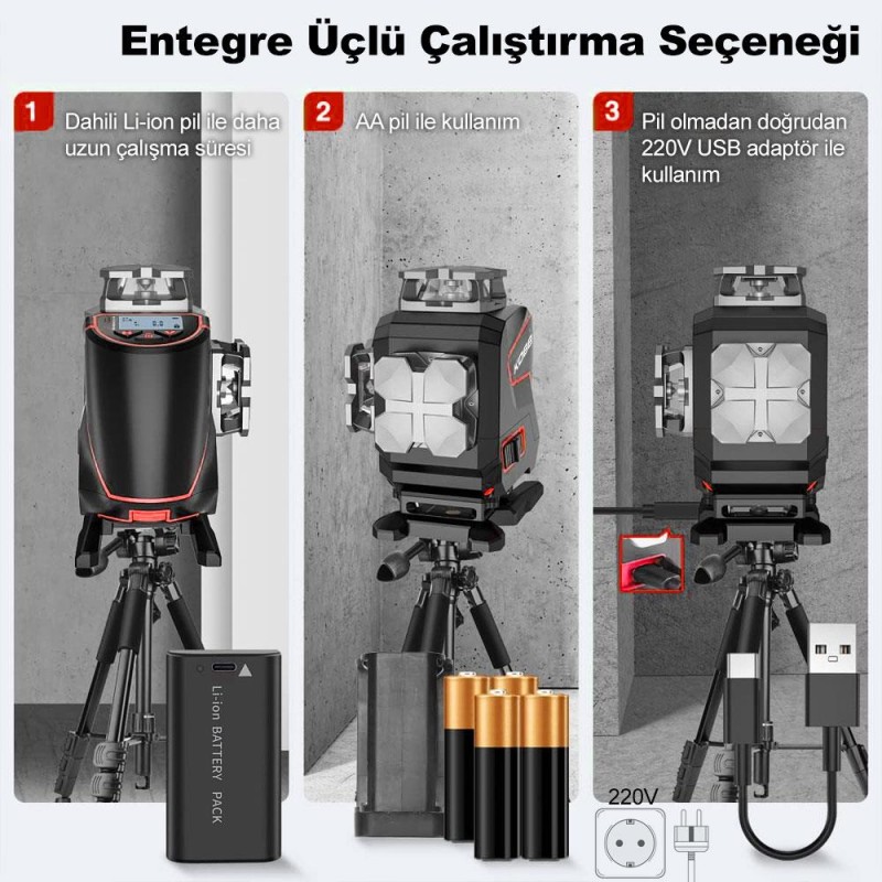 KOBB KBL36G Profesyonel Li-ion Şarjlı 4X360⁰ LCD Ekran Otomatik Hizalamalı Yeşil Çapraz Çizgi Lazer Distomat KOBB KBL36G Profesyonel Li-ion Şarjlı 4X360⁰ LCD Ekran Otomatik Hizalamalı Yeşil Çapraz Çizgi Lazer Distomat