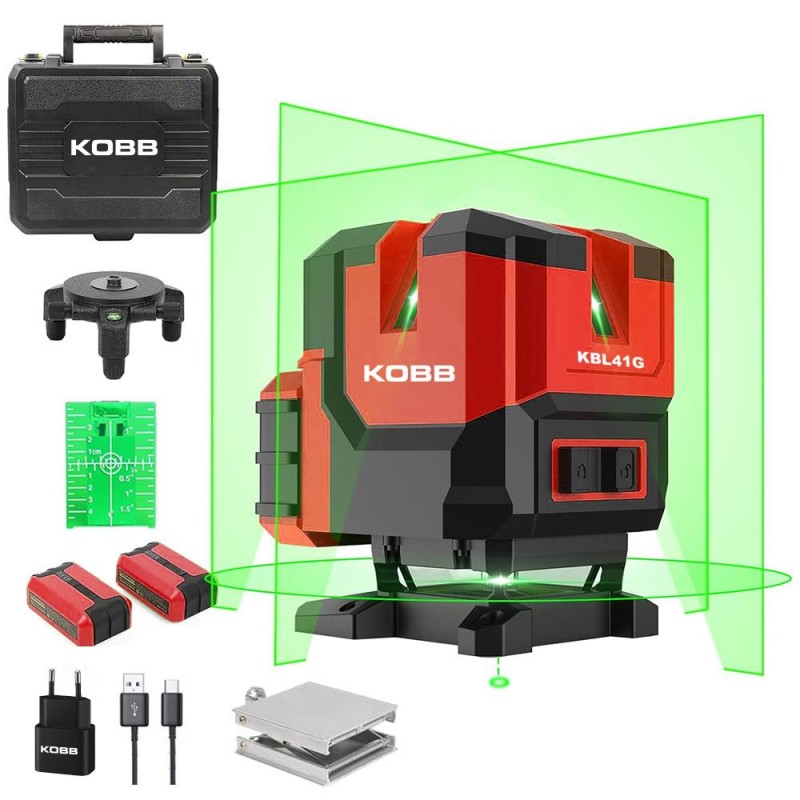 KOBB KBL41G 30Metre 4x90⁰/1x360⁰ Otomatik Hizalamalı Li-ion Çift Akülü Profesyonel Yeşil Çapraz Çizgi Lazer Distomat KOBB KBL41G 30Metre 4x90⁰/1x360⁰ Otomatik Hizalamalı Li-ion Çift Akülü Profesyonel Yeşil Çapraz Çizgi Lazer Distomat
