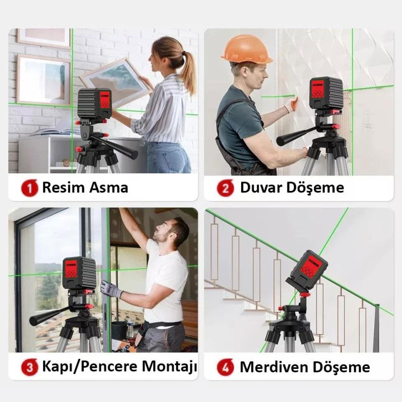 KOBB KBL90G 30 Metre Profesyonel Yatay ve Dikey Otomatik Hizalamalı Yeşil Çapraz Çizgi Lazer Distomat KOBB KBL90G 30 Metre Profesyonel Yatay ve Dikey Otomatik Hizalamalı Yeşil Çapraz Çizgi Lazer Distomat