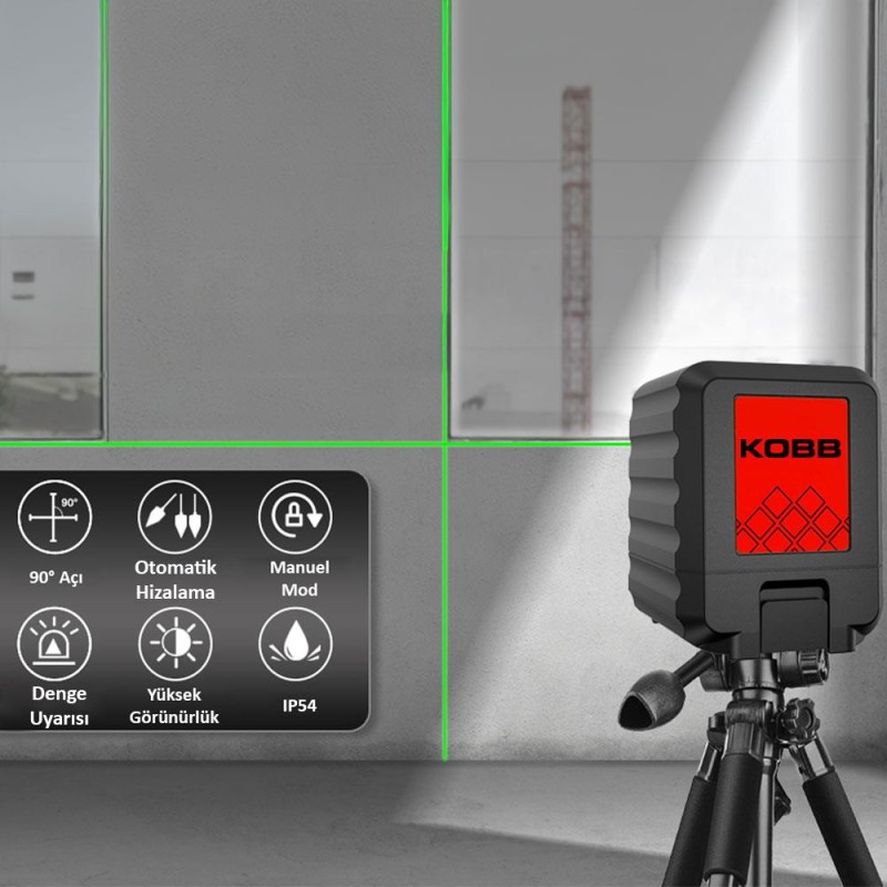 KOBB KBL90G 30 Metre Profesyonel Yatay ve Dikey Otomatik Hizalamalı Yeşil Çapraz Çizgi Lazer Distomat KOBB KBL90G 30 Metre Profesyonel Yatay ve Dikey Otomatik Hizalamalı Yeşil Çapraz Çizgi Lazer Distomat