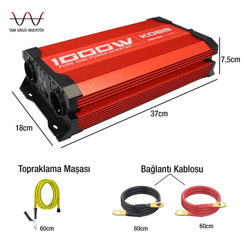 KOBB KBN1000 12V/220V 1000Watt Tam Sinüs Dönüştürücü İnvertör KOBB KBN1000 12V/220V 1000Watt Tam Sinüs Dönüştürücü İnvertör
