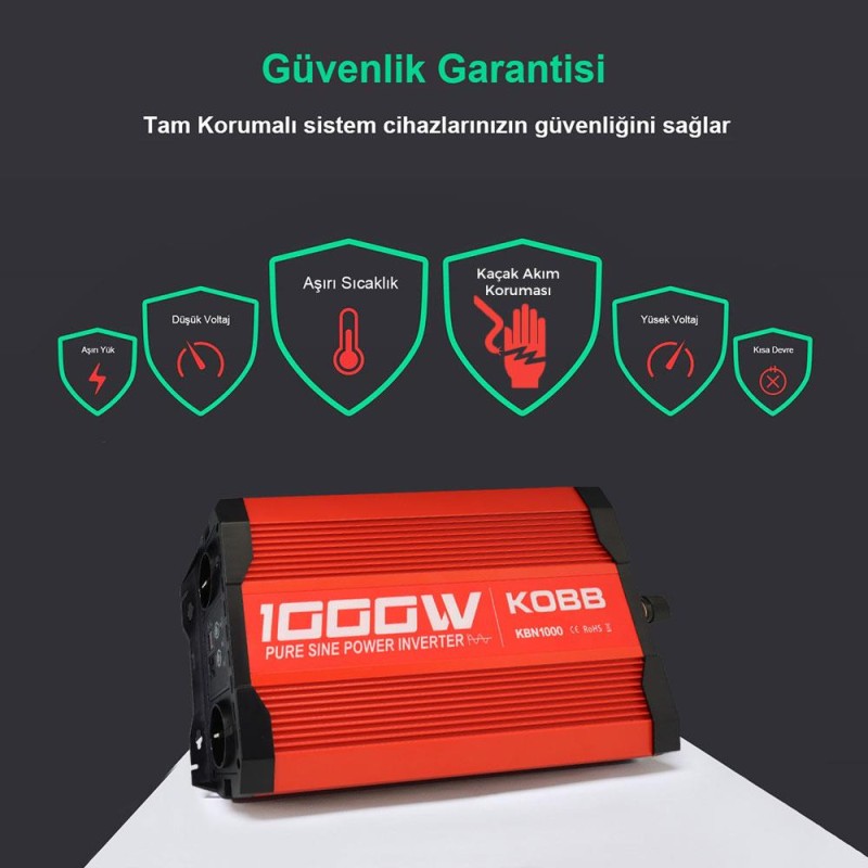 KOBB KBN1000 12V/220V 1000Watt Tam Sinüs Dönüştürücü İnvertör KOBB KBN1000 12V/220V 1000Watt Tam Sinüs Dönüştürücü İnvertör