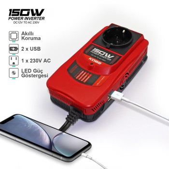 KOBB KBN150 12V/220V 150Watt Modifiye Sinüs Dönüştürücü İnvertör KOBB KBN150 12V/220V 150Watt Modifiye Sinüs Dönüştürücü İnvertör