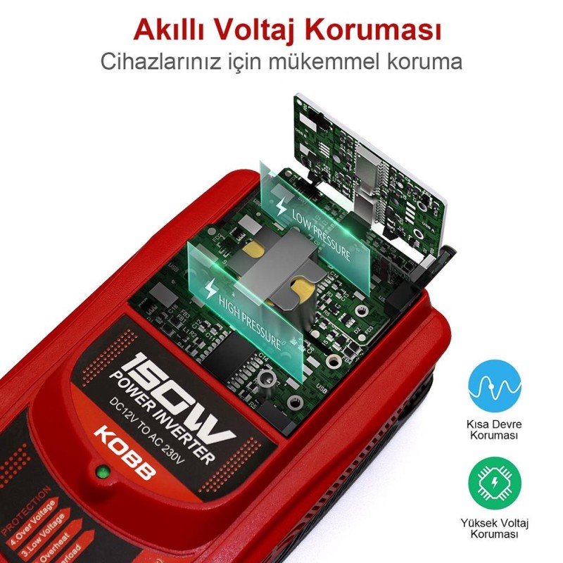 KOBB KBN150 12V/220V 150Watt Modifiye Sinüs Dönüştürücü İnvertör KOBB KBN150 12V/220V 150Watt Modifiye Sinüs Dönüştürücü İnvertör