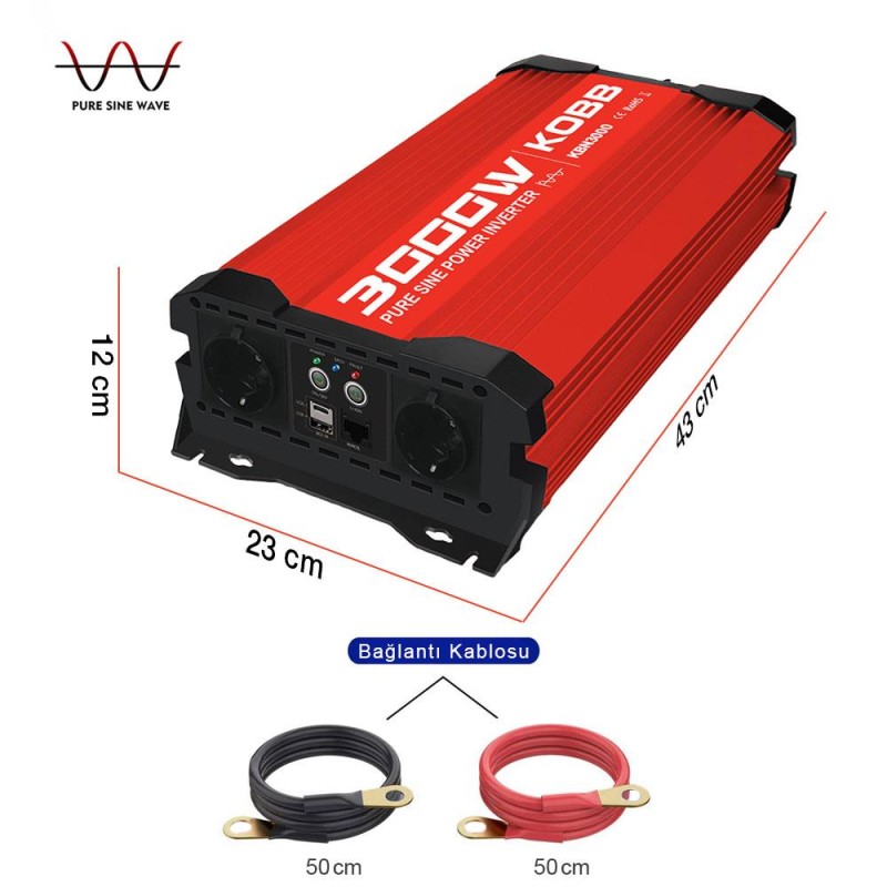 KOBB KBN3000 12V/220V 3000Watt Tam Sinüs Dönüştürücü İnvertör KOBB KBN3000 12V/220V 3000Watt Tam Sinüs Dönüştürücü İnvertör