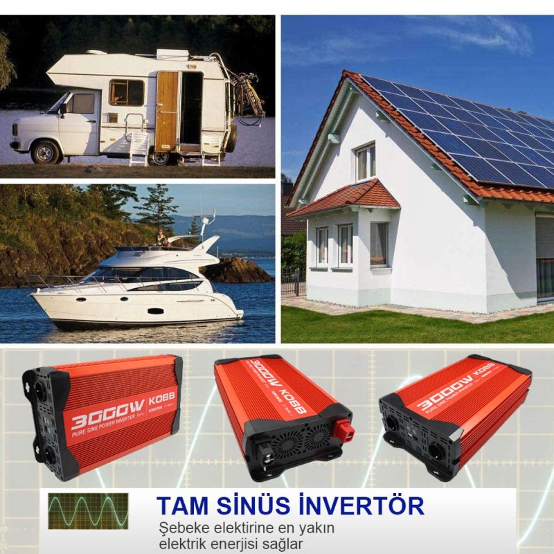 KOBB KBN3000 12V/220V 3000Watt Tam Sinüs Dönüştürücü İnvertör KOBB KBN3000 12V/220V 3000Watt Tam Sinüs Dönüştürücü İnvertör