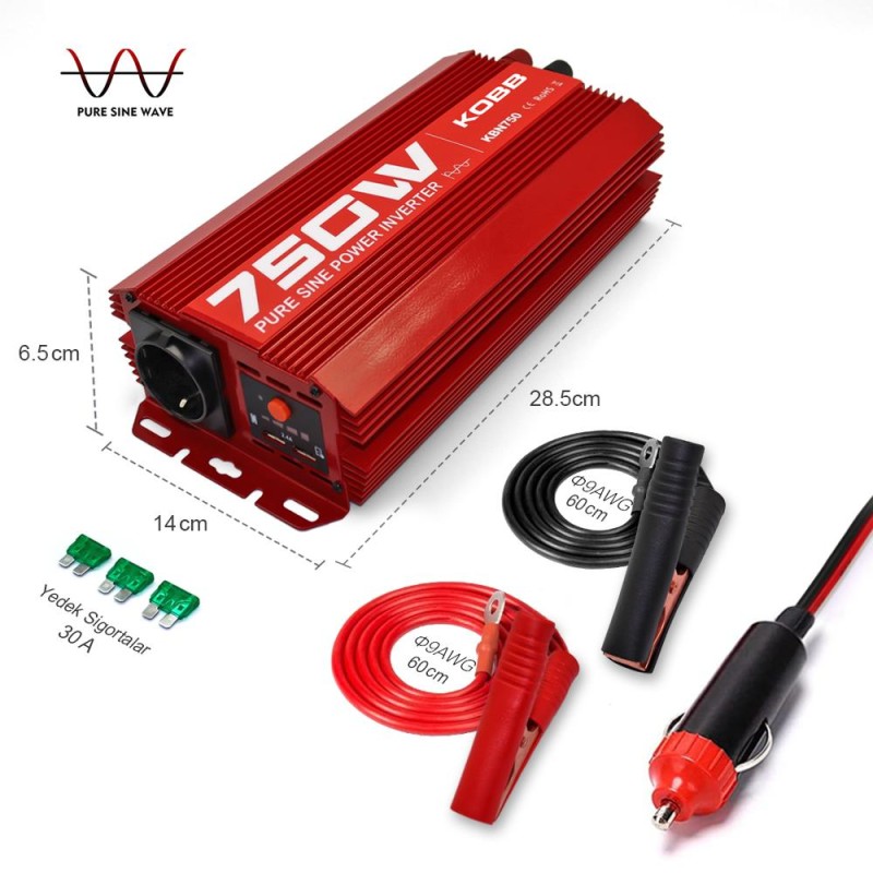 KOBB KBN750 12V/220V 750Watt Tam Sinüs Dönüştürücü İnvertör KOBB KBN750 12V/220V 750Watt Tam Sinüs Dönüştürücü İnvertör