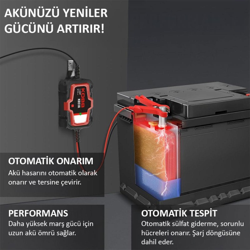 KOBB KBS1A 6V/12V 30Ah Akıllı Akü Şarj ve Akü Bakım / Desülfatör KOBB KBS1A 6V/12V 30Ah Akıllı Akü Şarj ve Akü Bakım / Desülfatör