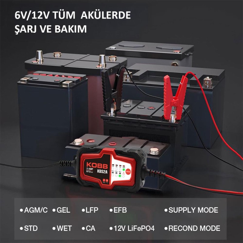 KOBB KBS2A 6V/12V 60Ah Akıllı Akü Şarj ve Akü Bakım / Desülfatör KOBB KBS2A 6V/12V 60Ah Akıllı Akü Şarj ve Akü Bakım / Desülfatör