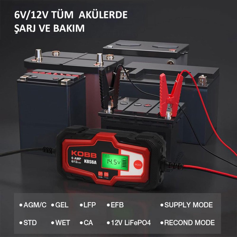 KOBB KBS6A 6/12V 150A Dijital Akü Şarj / Akü Bakım / Desülfatör ve Power Supply KOBB KBS6A 6/12V 150A Dijital Akü Şarj / Akü Bakım / Desülfatör ve Power Supply