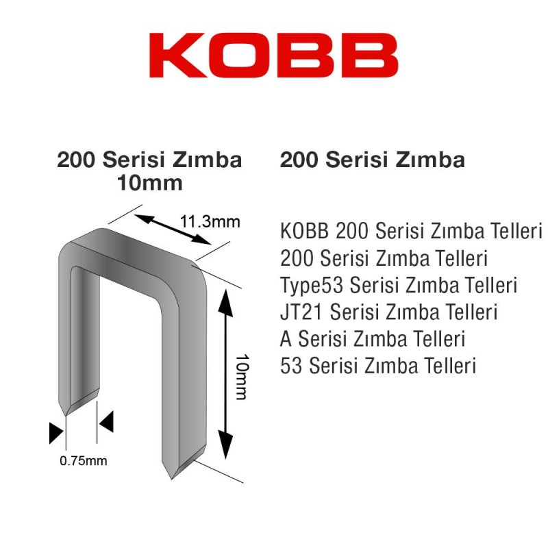 KOBB KBZ210 10mm 2500 Adet 200 Serisi Ağır Hizmet Tipi Zımba Teli KOBB KBZ210 10mm 2500 Adet 200 Serisi Ağır Hizmet Tipi Zımba Teli