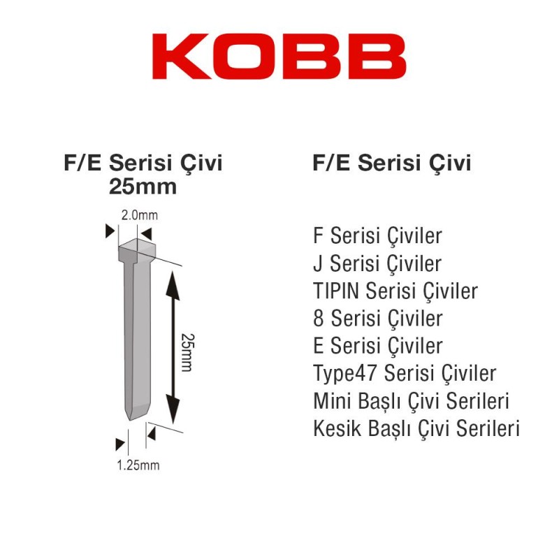 KOBB KBZ25F 25mm 2500 Adet F/E/J/8 Serisi Ağır Hizmet Tipi Kesik Başlı Çivi KOBB KBZ25F 25mm 2500 Adet F/E/J/8 Serisi Ağır Hizmet Tipi Kesik Başlı Çivi