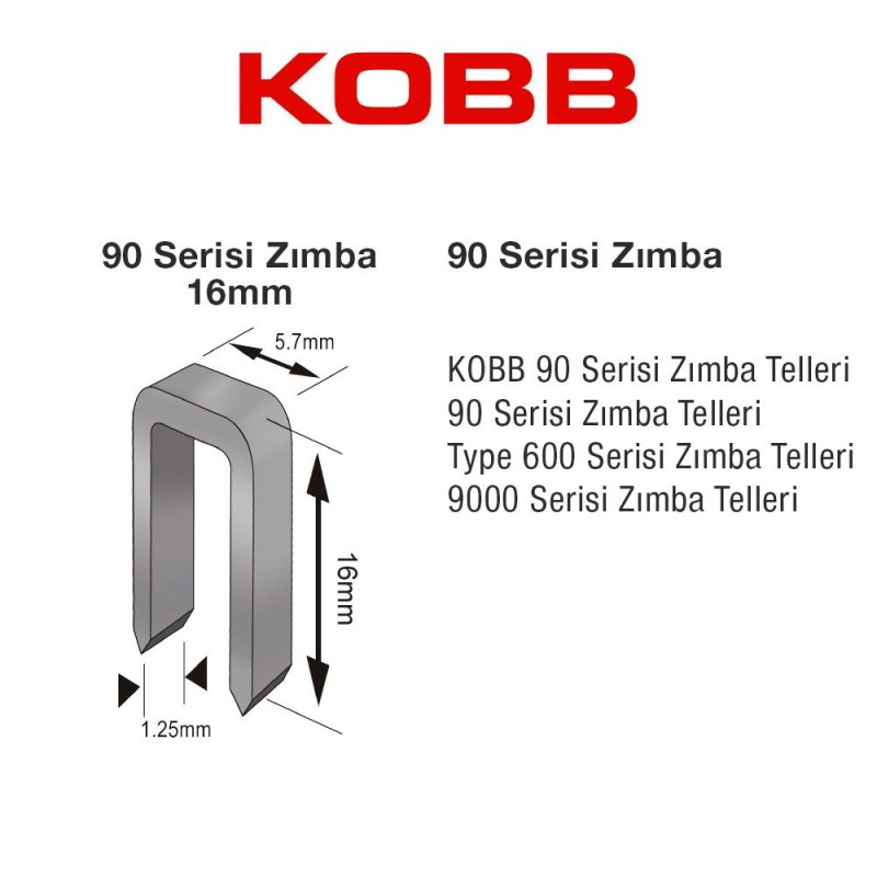 KOBB KBZ9016 16mm 2500 Adet 90 Serisi Ağır Hizmet Tipi Zımba Teli KOBB KBZ9016 16mm 2500 Adet 90 Serisi Ağır Hizmet Tipi Zımba Teli