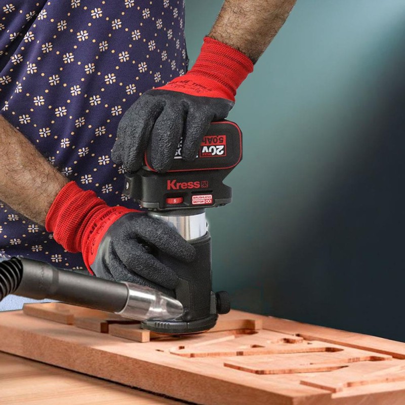 Kress KUD26.91 20Volt Kömürsüz 6/8mm Devir Ayarlı Şarjlı Profesyonel Avuç İçi El Frezesi Formika Tıraşlama (Akü Dahil Değildir) Kress KUD26.91 20Volt Kömürsüz 6/8mm Devir Ayarlı Şarjlı Profesyonel Avuç İçi El Frezesi Formika Tıraşlama (Akü Dahil Değildir)